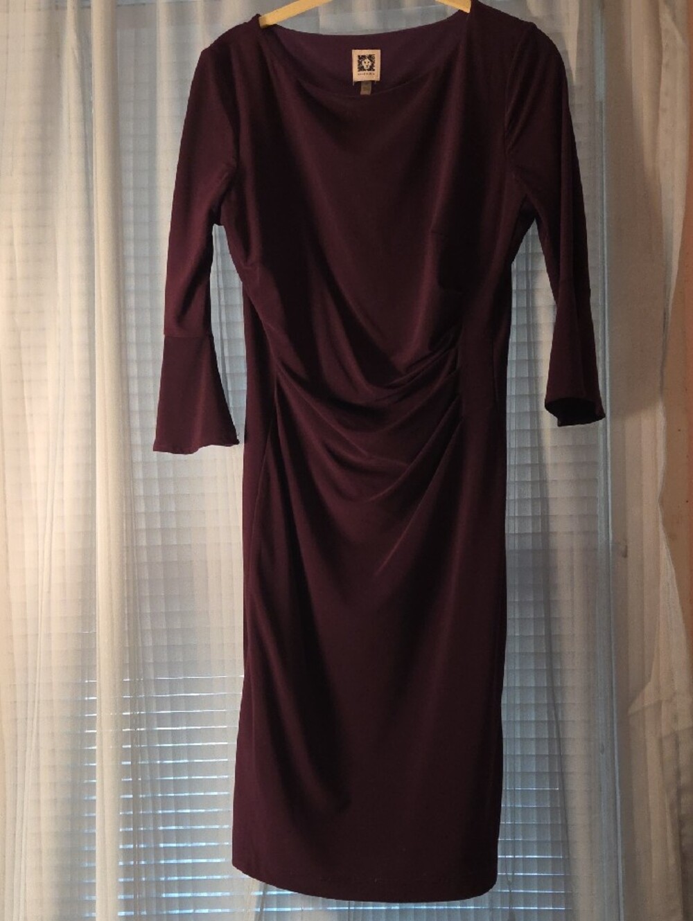 Anne Klein Burgundy Midi Ruched Sheath Dress